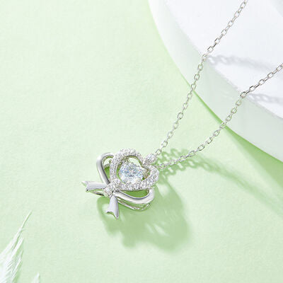 Moissanite 925 Sterling Silver Bow & Heart Necklace